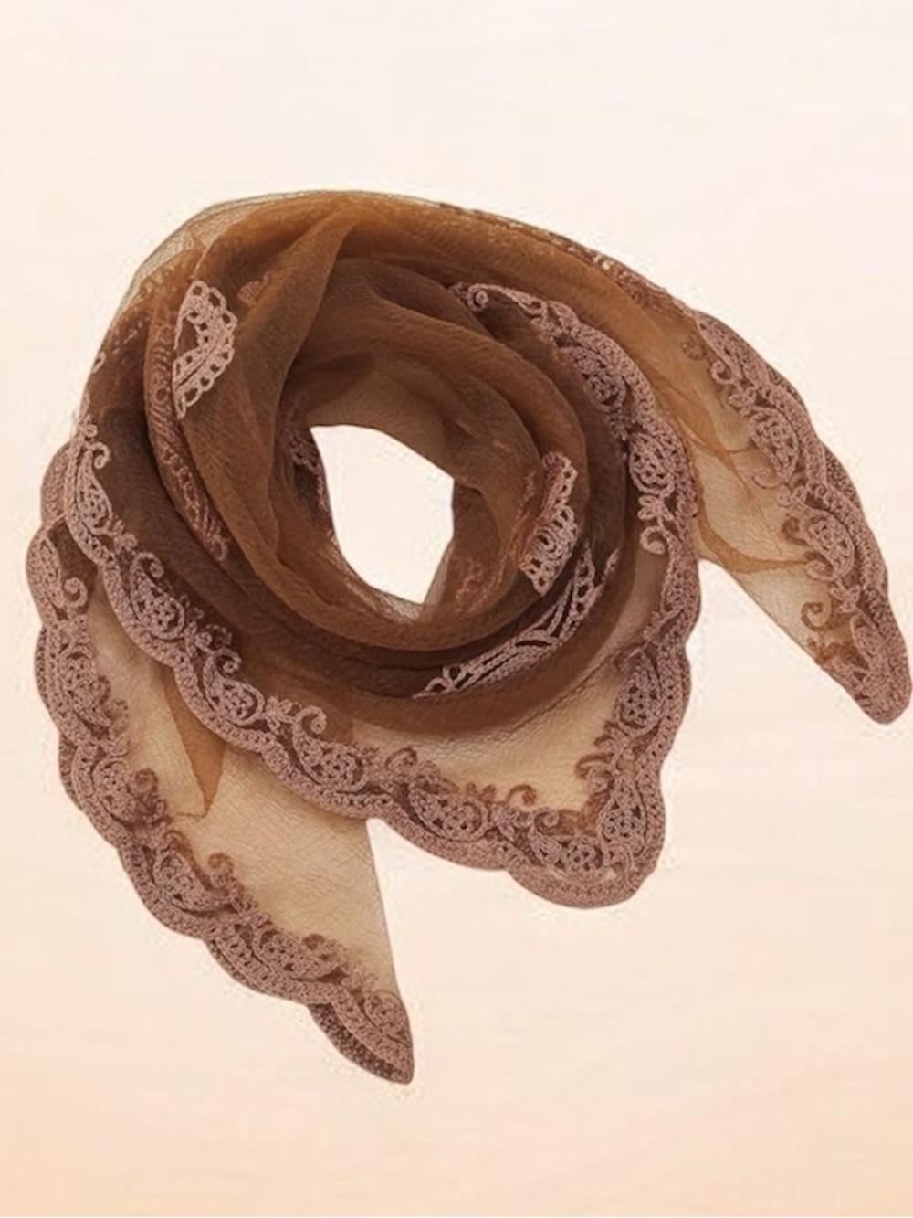 Brown Lace Embroidered Hair Scarf Headwrap - Picture 4 of 8